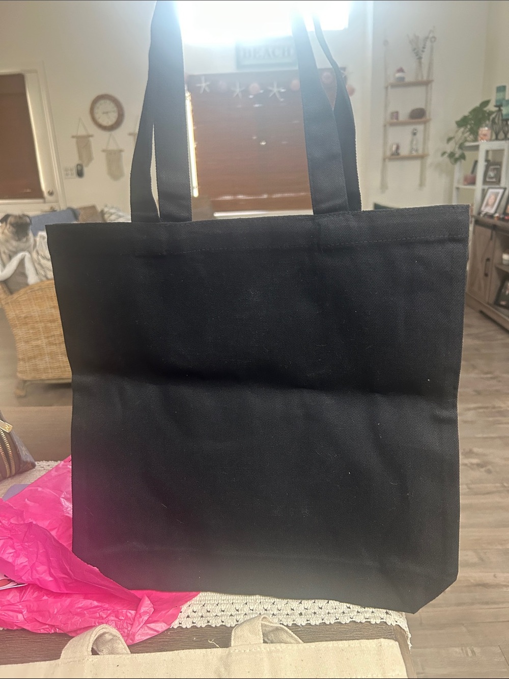 Black Floral Logo Stacked-Brand Canvas Tote - Picture 4 of 4